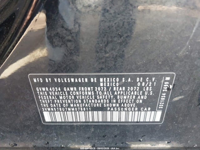2021 Volkswagen Jetta 1.4t R-line/1.4t S მანქანა იყიდება აუქციონზე, vin: 3VWN57BU7MM078811, აუქციონის ნომერი: 46014376