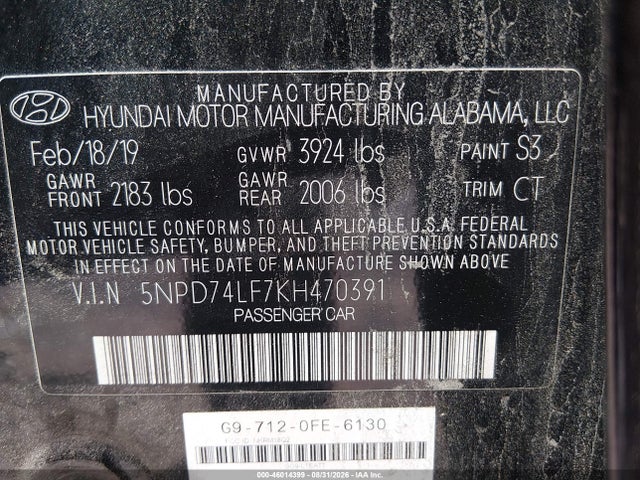 Продаж на аукціоні авто 2019 Hyundai Elantra Se, vin: 5NPD74LF7KH470391, номер лоту: 46014399