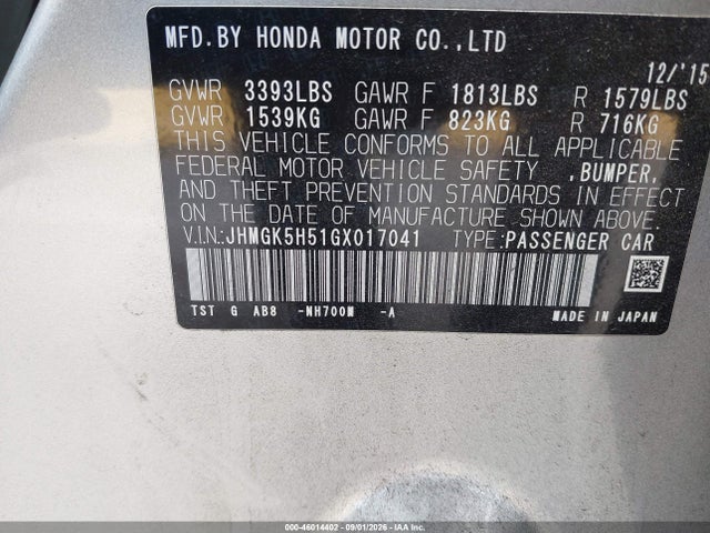 Honda FIT LX 2016 JHMGK5H51GX017041 Image 9