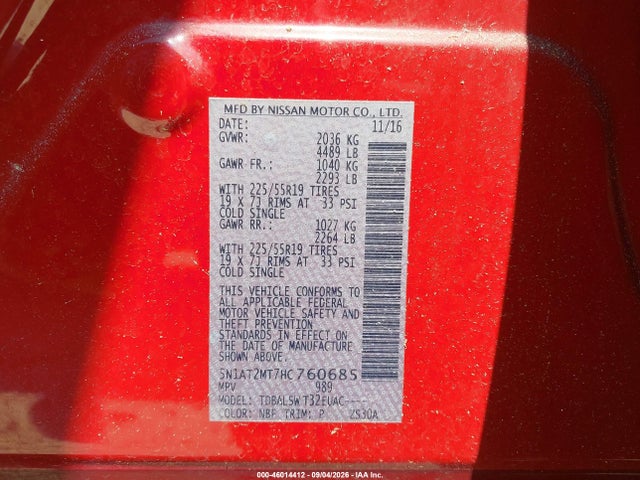 Продаж на аукціоні авто 2017 Nissan Rogue Sl, vin: 5N1AT2MT7HC760685, номер лоту: 46014412