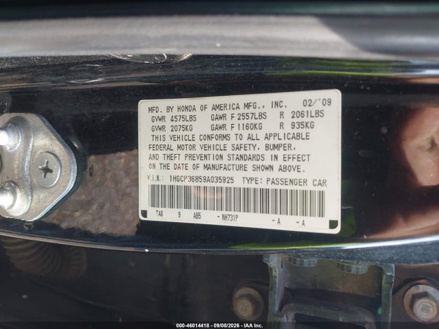 Продаж на аукціоні авто 2009 Honda Accord 3.5 Ex-l, vin: 1HGCP36859A035925, номер лоту: 46014418