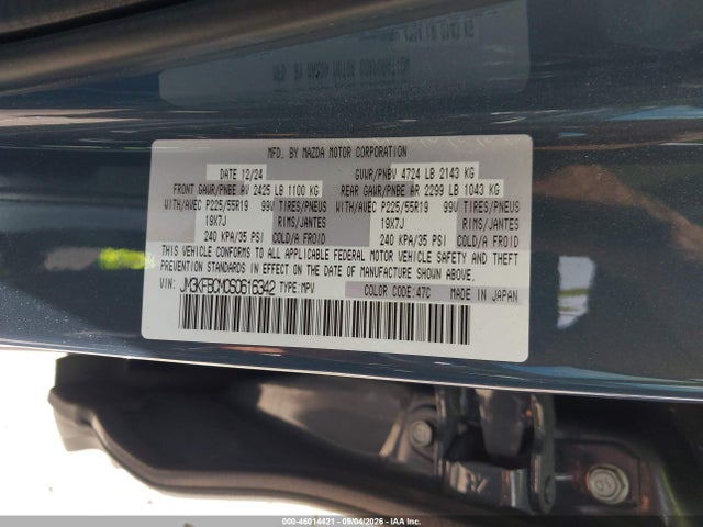 46014421 :رقم المزاد ، JM3KFBCM0S0616342 vin ، 2025 Mazda Cx-5 2.5 S Carbon Edition مزاد بيع