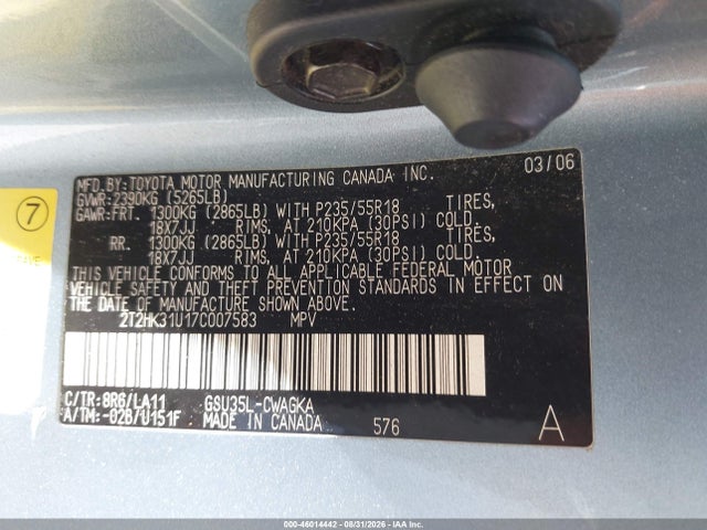 Auction sale of the 2007 Lexus Rx 350, vin: 2T2HK31U17C007583, lot number: 46014442