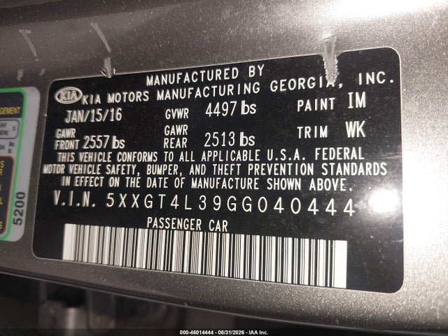 KIA Optima Lx 2016 5XXGT4L39GG040444 Image 9