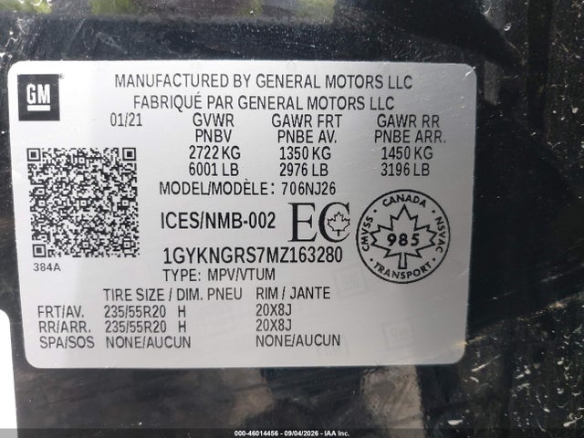 Aukcja sprzedaży 2021 Cadillac Xt5 Sport, vin: 1GYKNGRS7MZ163280, numer aukcji: 46014456