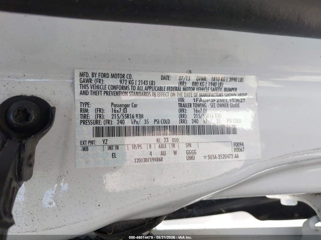 Продажа на аукционе авто 2014 Ford Focus Se, vin: 1FADP3F25EL103627, номер лота: 46014479