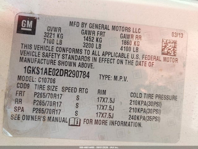 Auction sale of the 2013 Gmc Yukon Sle, vin: 1GKS1AE02DR290784, lot number: 46014495