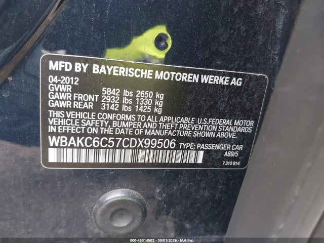 46014503 :رقم المزاد ، WBAKC6C57CDX99506 vin ، 2012 Bmw 750i Xdrive مزاد بيع