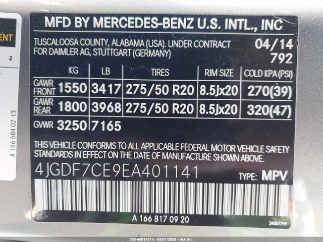 Mercedes-Benz Gl 450 4matic 2014 4JGDF7CE9EA401141 Image 9