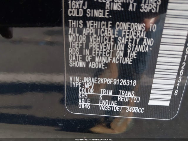 Продажа на аукционе авто 2015 Nissan Quest, vin: JN8AE2KP6F9126318, номер лота: 46014533