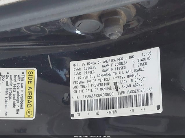 46014561 :رقم المزاد ، 19UUA86539A008800 vin ، 2009 Acura Tl 3.5 مزاد بيع