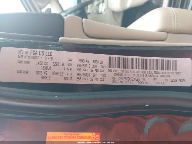 Aukcja sprzedaży 2019 Jeep Grand Cherokee Limited 4x2, vin: 1C4RJEBG2KC630566, numer aukcji: 46014566