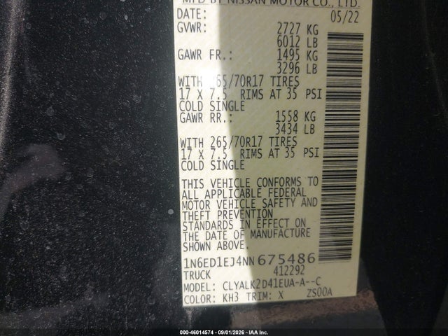 Nissan Frontier 2022 1N6ED1EJ4NN675486 Image 9