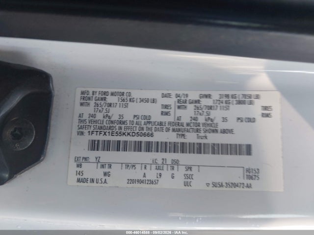 Продаж на аукціоні авто 2019 Ford F-150 Xl, vin: 1FTFX1E55KKD50666, номер лоту: 46014588