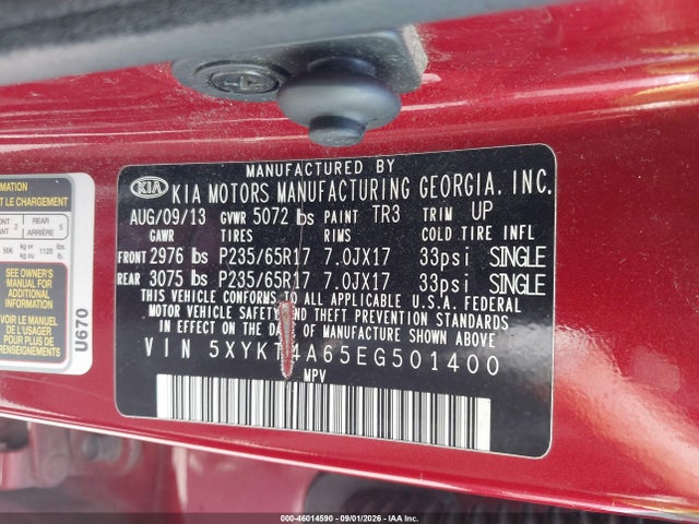 Aukcja sprzedaży 2014 Kia Sorento Lx, vin: 5XYKT4A65EG501400, numer aukcji: 46014590