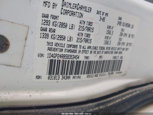 Aukcja sprzedaży 2005 Dodge Grand Caravan Se, vin: 1D4GP24R85B353454, numer aukcji: 46014599