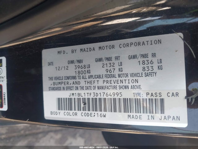 46014624 :رقم المزاد ، JM1BL1TF3D1764995 vin ، 2013 Mazda Mazda3 I Sv مزاد بيع