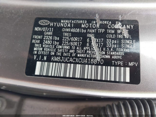 46014628 :رقم المزاد ، KM8JUCACXCU418870 vin ، 2012 Hyundai Tucson Gls مزاد بيع
