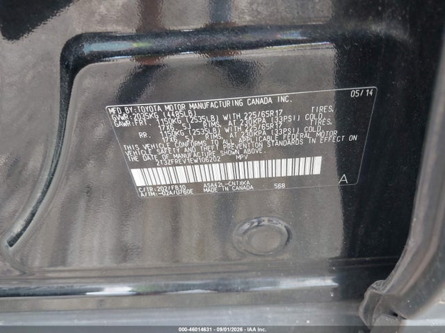 Aukcja sprzedaży 2014 Toyota Rav4 Le, vin: 2T3ZFREV1EW106202, numer aukcji: 46014631