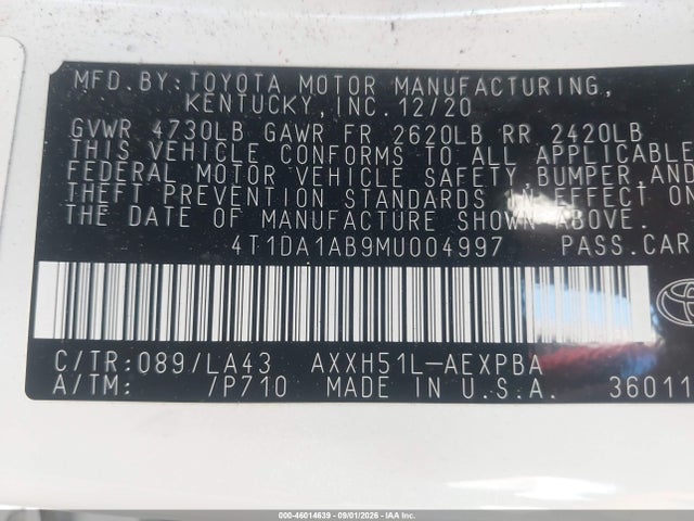 Продажа на аукционе авто 2021 Toyota Avalon Limited Hybrid, vin: 4T1DA1AB9MU004997, номер лота: 46014639