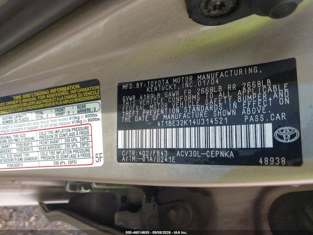 Aukcja sprzedaży 2004 Toyota Camry Le, vin: 4T1BE32K14U314521, numer aukcji: 46014655