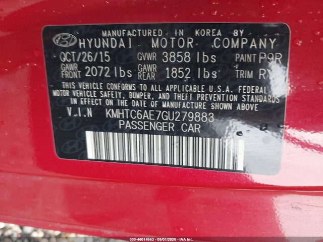 Aukcja sprzedaży 2016 Hyundai Veloster Turbo, vin: KMHTC6AE7GU279883, numer aukcji: 46014663