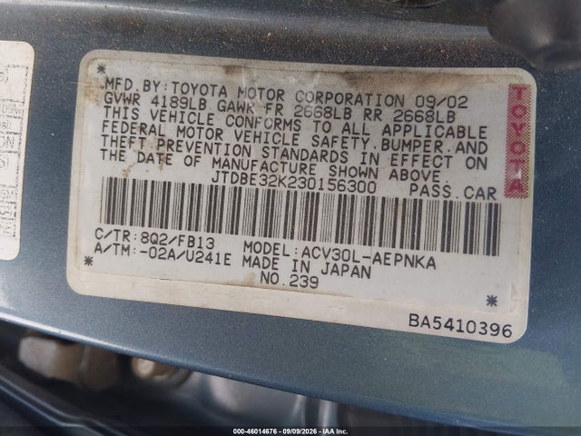 Aukcja sprzedaży 2003 Toyota Camry Le, vin: JTDBE32K230156300, numer aukcji: 46014676