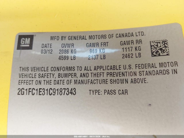 Aukcja sprzedaży 2012 Chevrolet Camaro 2lt, vin: 2G1FC1E31C9187343, numer aukcji: 46014691