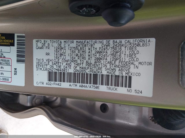 Aukcja sprzedaży 2007 Toyota Tacoma Prerunner V6, vin: 3TMJU62N27M048031, numer aukcji: 46014702