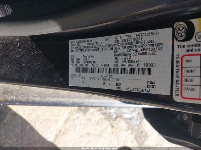 2015 Ford Fiesta Se მანქანა იყიდება აუქციონზე, vin: 3FADP4BJ4FM163563, აუქციონის ნომერი: 46014721