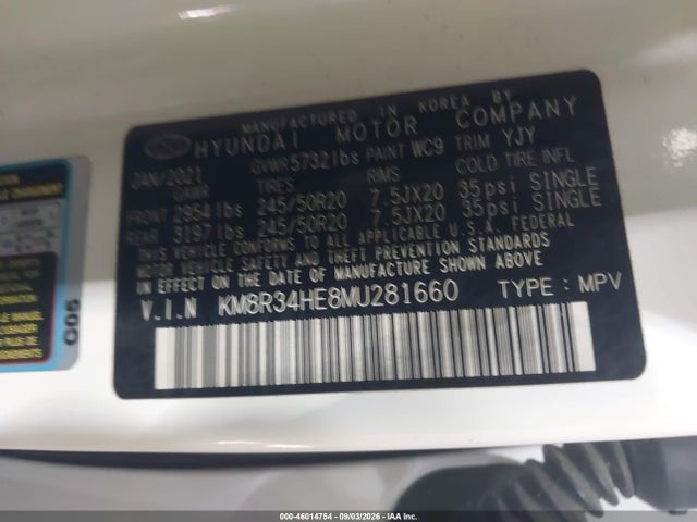 Продаж на аукціоні авто 2021 Hyundai Palisade Sel, vin: KM8R34HE8MU281660, номер лоту: 46014754
