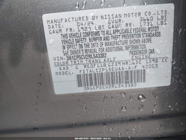 Aukcja sprzedaży 2024 Nissan Kicks Sv Xtronic Cvt, vin: 3N1CP5CV2RL543382, numer aukcji: 46014761