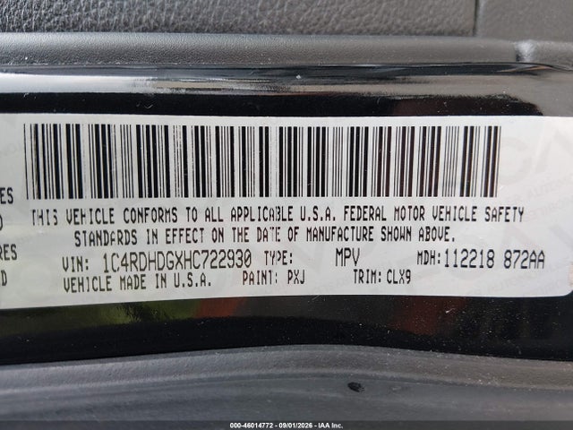 46014772 :رقم المزاد ، 1C4RDHDGXHC722930 vin ، 2017 Dodge Durango Gt Rwd مزاد بيع