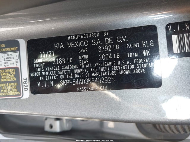 Продажа на аукционе авто 2022 Kia Forte Gt-line, vin: 3KPF54AD3NE432925, номер лота: 46014799