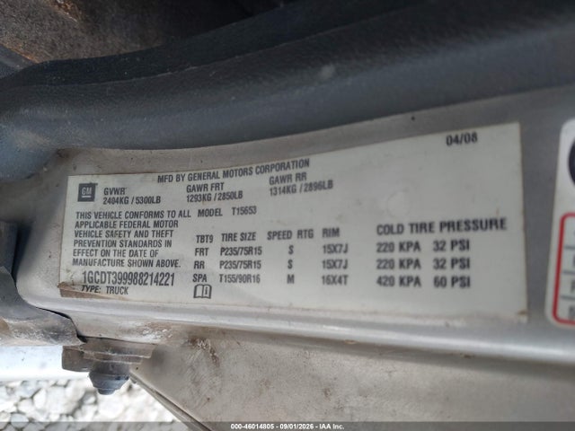 Aukcja sprzedaży 2008 Chevrolet Colorado Lt, vin: 1GCDT399988214221, numer aukcji: 46014805