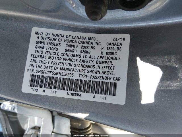 46014815 :رقم المزاد ، 2HGFC2F65KH556295 vin ، 2019 Honda Civic Lx مزاد بيع