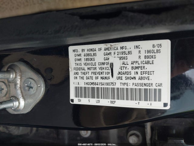 Продажа на аукционе авто 2005 Honda Accord 2.4 Lx, vin: 1HGCM56415A190757, номер лота: 46014870