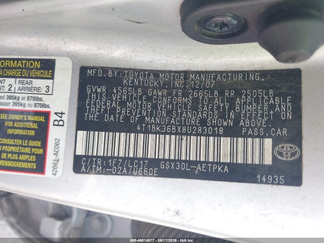 Продажа на аукционе авто 2008 Toyota Avalon Limited, vin: 4T1BK36BX8U283018, номер лота: 46014877