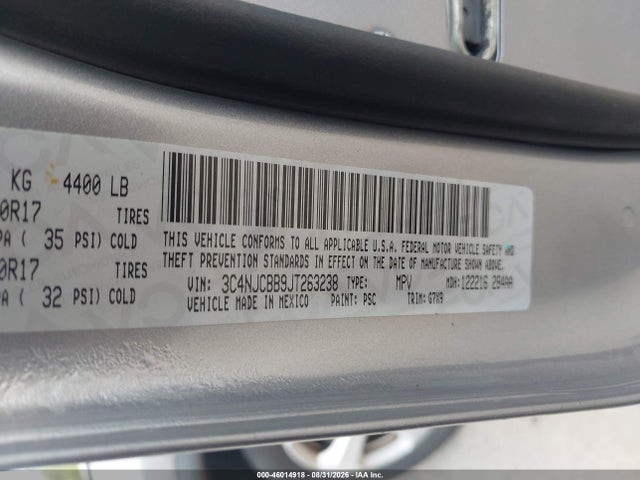 Продаж на аукціоні авто 2018 Jeep Compass Latitude, vin: 3C4NJCBB9JT263238, номер лоту: 46014918