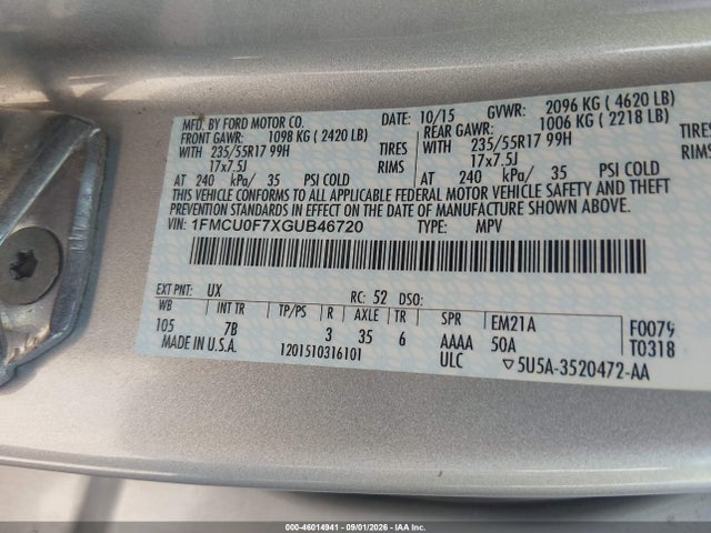 Продажа на аукционе авто 2016 Ford Escape S, vin: 1FMCU0F7XGUB46720, номер лота: 46014941