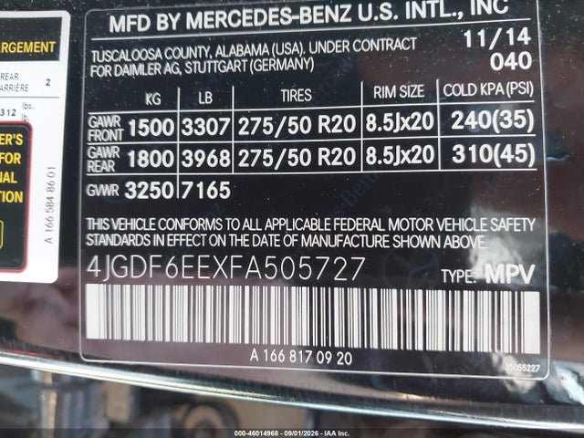 Продаж на аукціоні авто 2015 Mercedes-benz Gl 450 4matic, vin: 4JGDF6EEXFA505727, номер лоту: 46014968