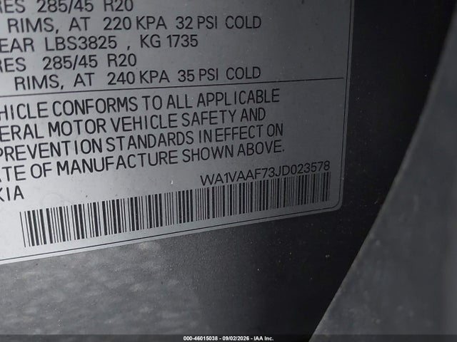 2018 Audi Q7 3.0t Premium მანქანა იყიდება აუქციონზე, vin: WA1VAAF73JD023578, აუქციონის ნომერი: 46015038