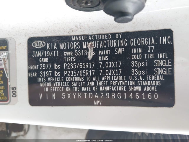46015065 :رقم المزاد ، 5XYKTDA29BG146160 vin ، 2011 Kia Sorento Lx V6 مزاد بيع
