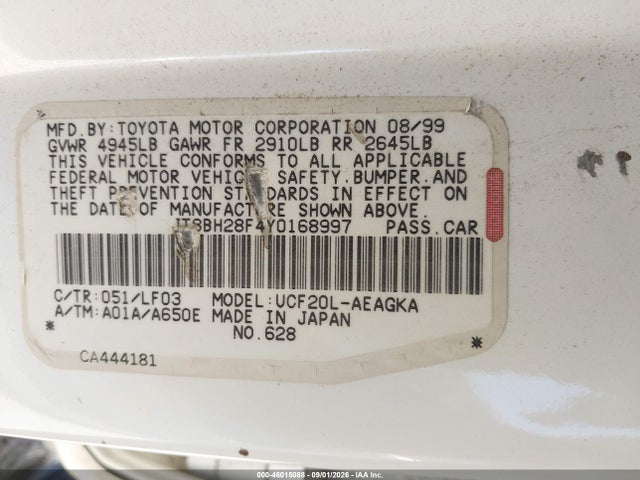 Aukcja sprzedaży 2000 Lexus Ls 400, vin: JT8BH28F4Y0168997, numer aukcji: 46015088