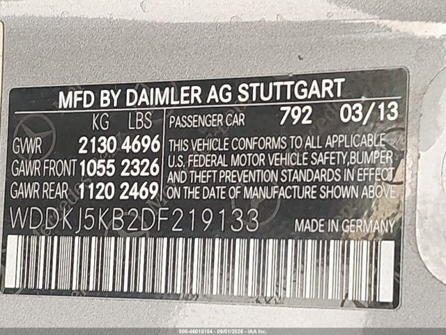 Aukcja sprzedaży 2013 Mercedes-benz E 350, vin: WDDKJ5KB2DF219133, numer aukcji: 46015154