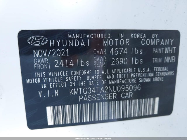 Aukcja sprzedaży 2022 Genesis G70 2.0t Rwd, vin: KMTG34TA2NU095096, numer aukcji: 46015158