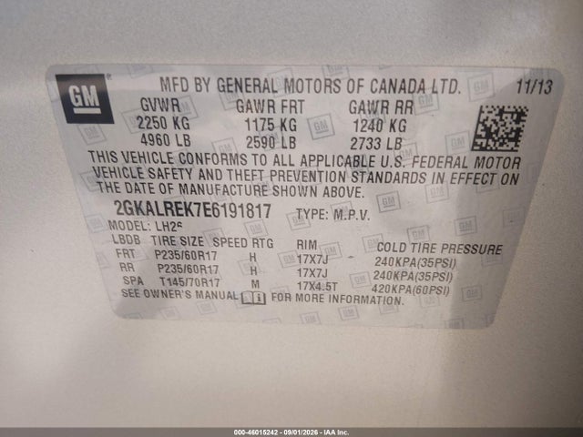 Aukcja sprzedaży 2014 Gmc Terrain Sle-2, vin: 2GKALREK7E6191817, numer aukcji: 46015242