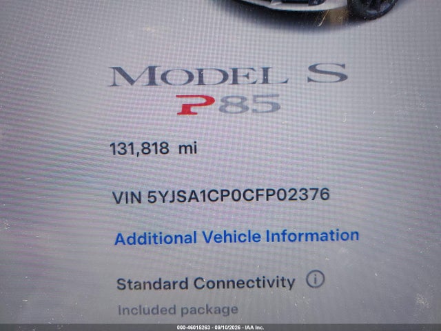 46015263 :رقم المزاد ، 5YJSA1CP0CFP02376 vin ، 2012 Tesla Model S Performance/signature Performance مزاد بيع