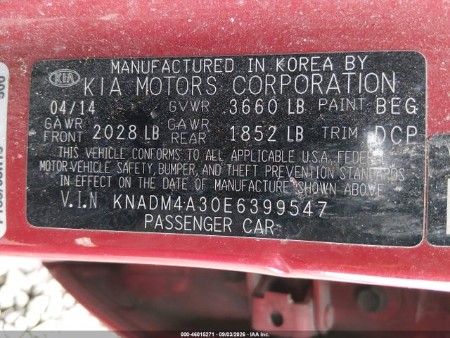 KIA RIO LX 2014 KNADM4A30E6399547 Image 9