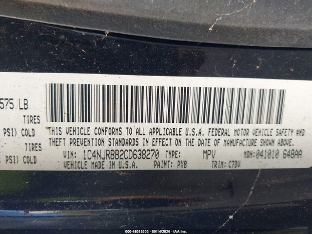 Продаж на аукціоні авто 2012 Jeep Patriot Sport, vin: 1C4NJRBB2CD638270, номер лоту: 46015303